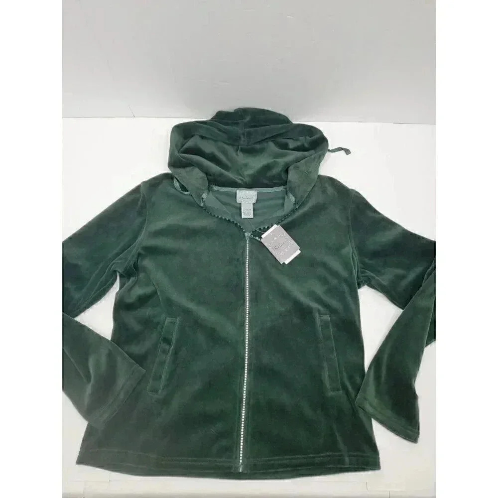 Peck & Peck Relaxed Emerald Green Velour Sweatshirt Women's Size Large NWT